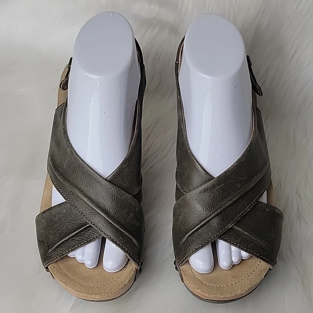 BUSSOLA Formentera Capretto‎ Ivy Leather Comfort Wedge Chucky Boho Sandals 38 - Picture 2 of 15
